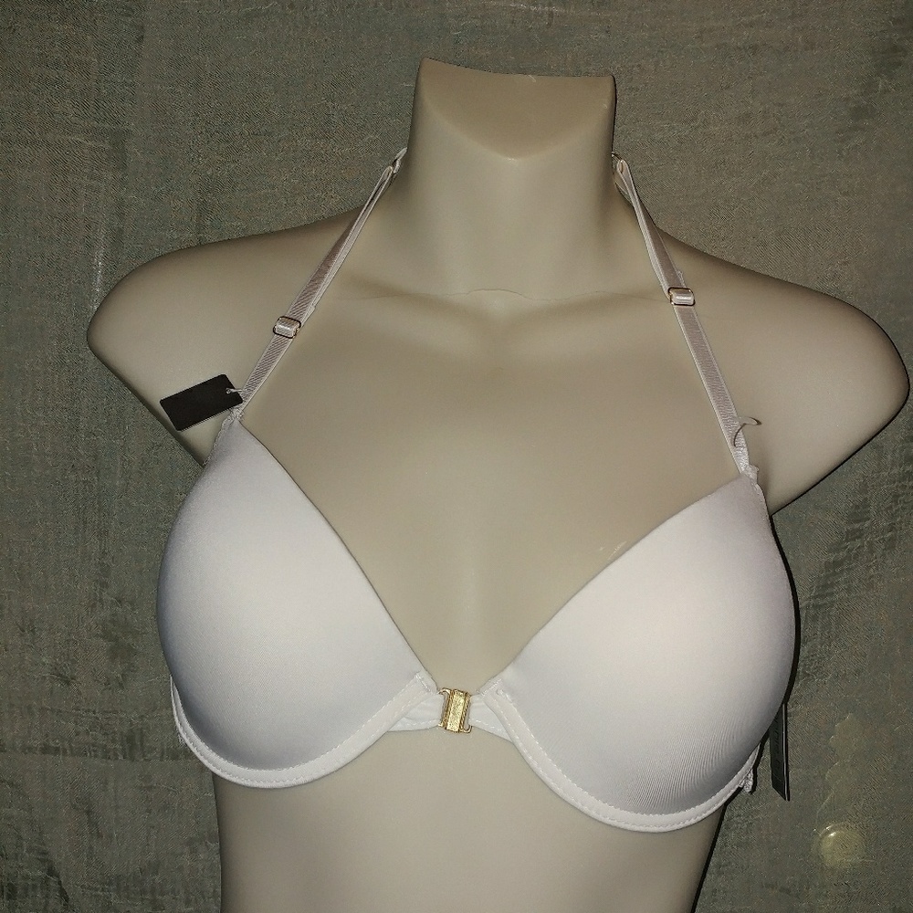 NWT 《 Sophie B. 》 Sexy Front Clasp Closure White Gold Racerback Bra Push Up 34C